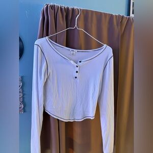 White Long Sleeve Henley Top